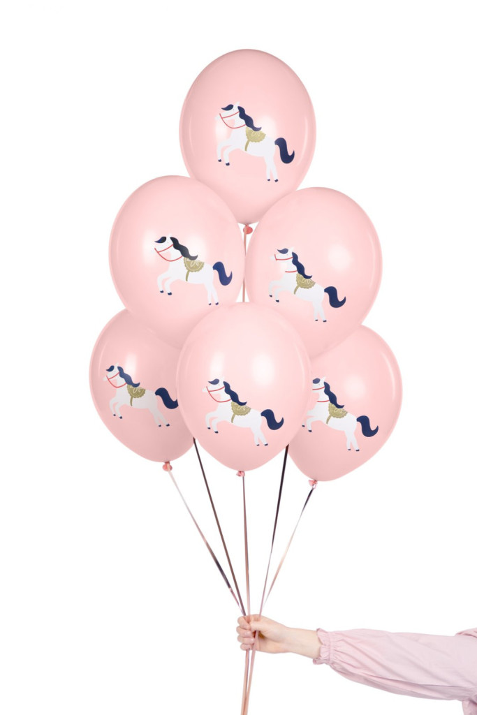 Mintás latex lufi - Lovas - halvány rózsaszín - 30 cm - 6 db